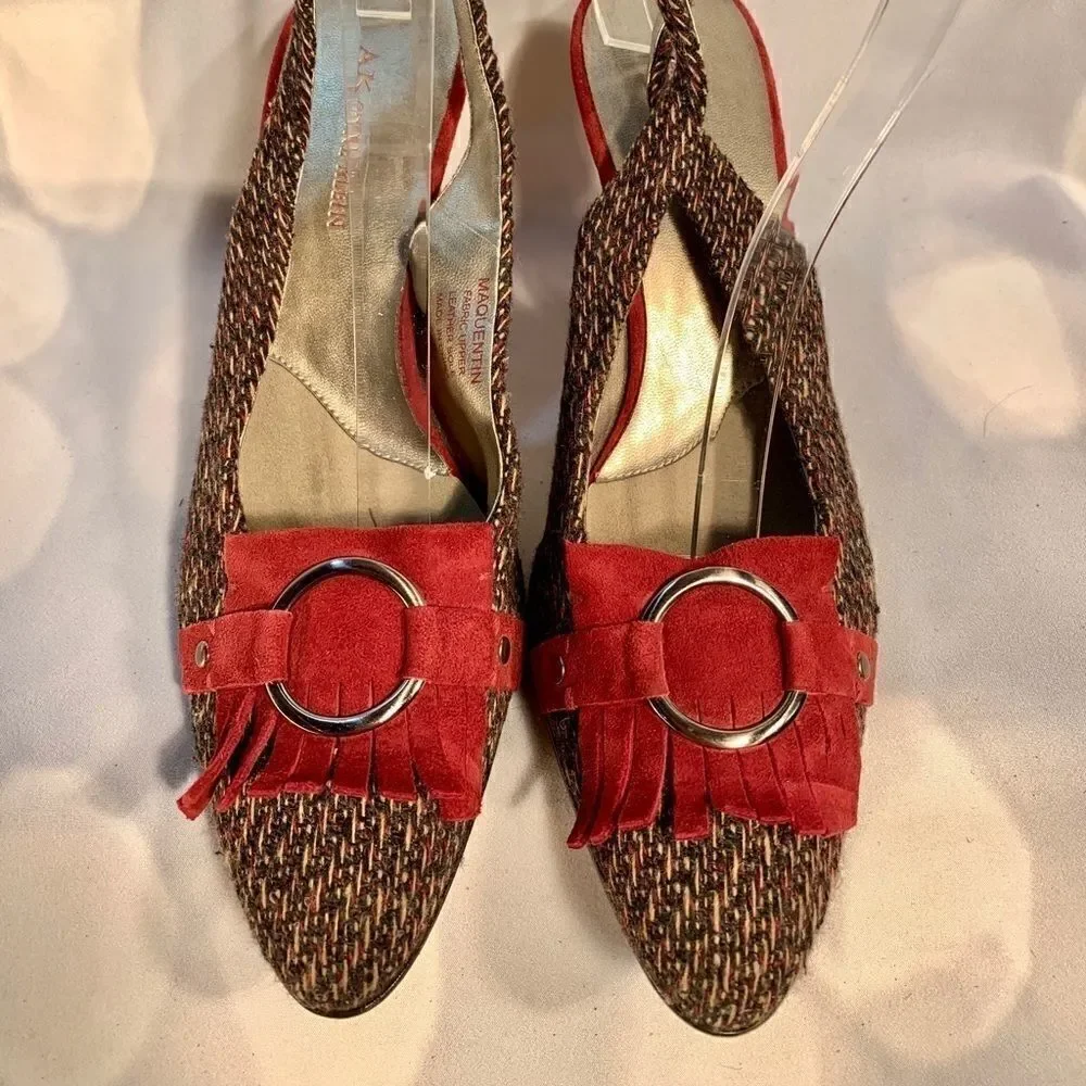 ANNE KLEIN FABRIC & RUST SUEDE SLING BACKS 8.5M